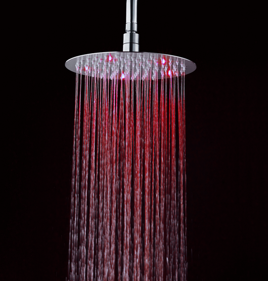 Soffione doccia ultraslim tondo con led cromoterapia acciaio inox satinato D25 cm VEGAS