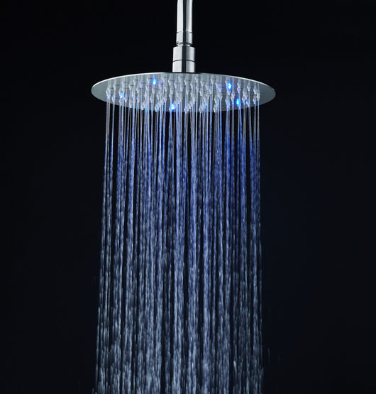 Soffione doccia ultraslim tondo con led cromoterapia acciaio inox satinato D20 cm VEGAS