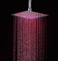 Soffione doccia ultraslim quadrato con led cromoterapia acciaio inox satinato 20x20 cm VEGAS