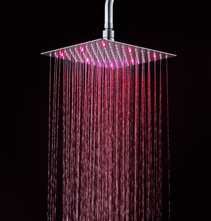 Soffione doccia ultraslim quadrato con led cromoterapia acciaio inox satinato 25x25 cm VEGAS