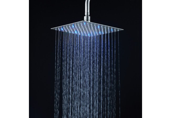 Soffione doccia ultraslim quadrato con led cromoterapia acciaio inox satinato 25x25 cm VEGAS