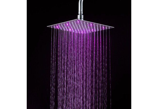 Soffione doccia ultraslim quadrato con led cromoterapia acciaio inox satinato 20x20 cm VEGAS