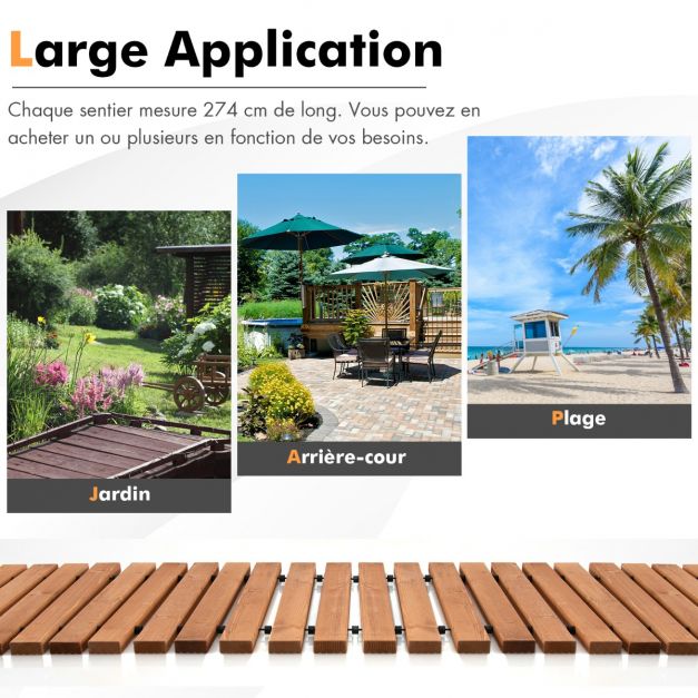 Vialetto da giardino in legno da 245 cm con filo di acciaio e struttura antiscivolo per giardino cortile mare 20_0007634