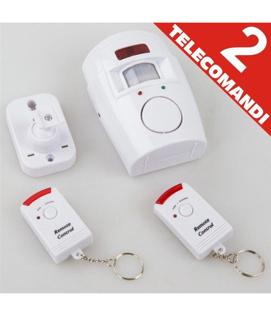 Allarme Con Sensore Infrarossi 2 Telecomandi 105 Db Raggio 6 Metri Casa Ufficio         