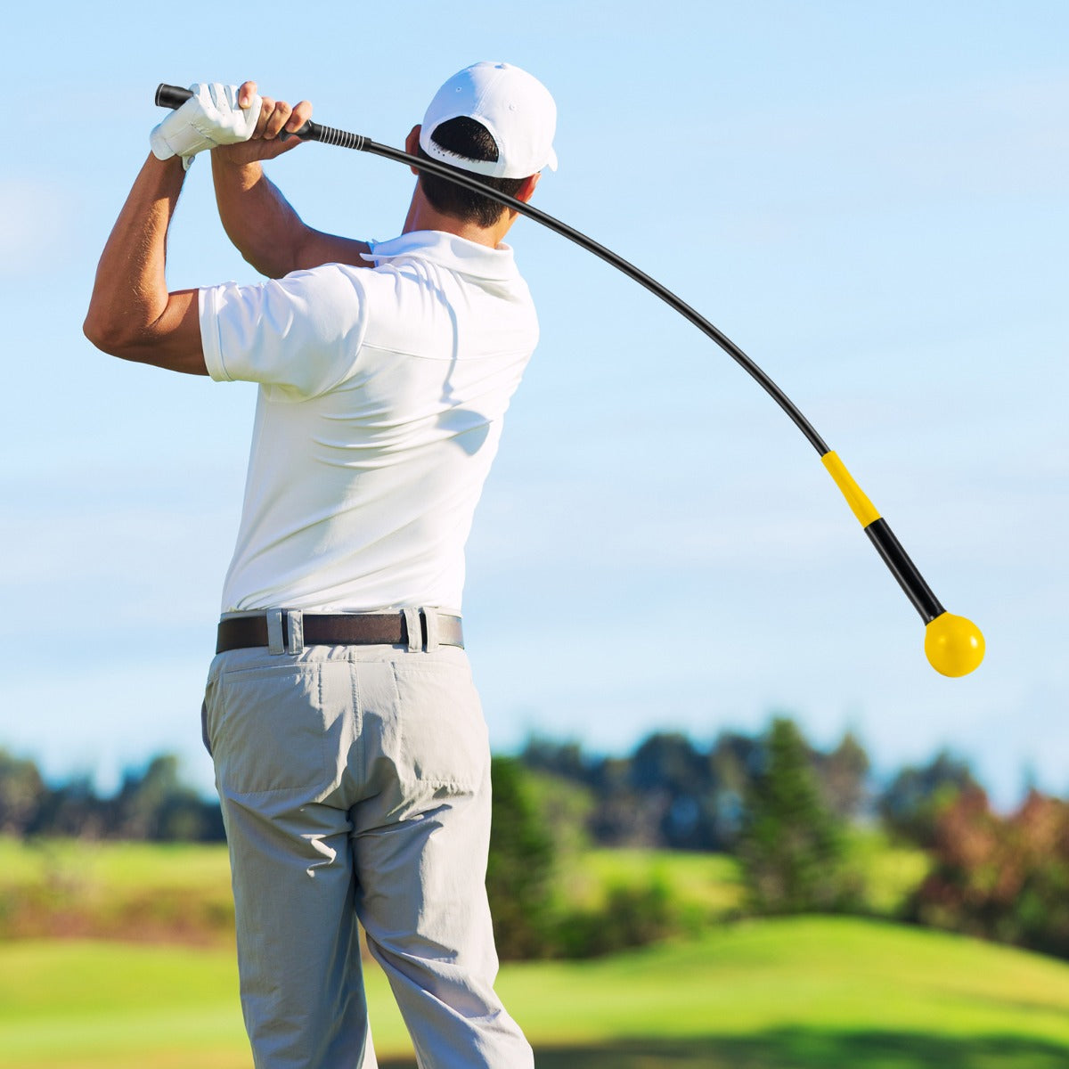 Allenatore per swing golf bastone testa ponderata impugnatura, Allenatore per swing golf aiuto movimento golf Giallo-Golf