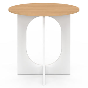 IDMarket - ALOISE Tavolo da pranzo fisso rotondo per 4 persone con gamba ad arco bianco e legno 80 cm