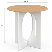 IDMarket - ALOISE Tavolo da pranzo fisso rotondo per 4 persone con gamba ad arco bianco e legno 80 cm
