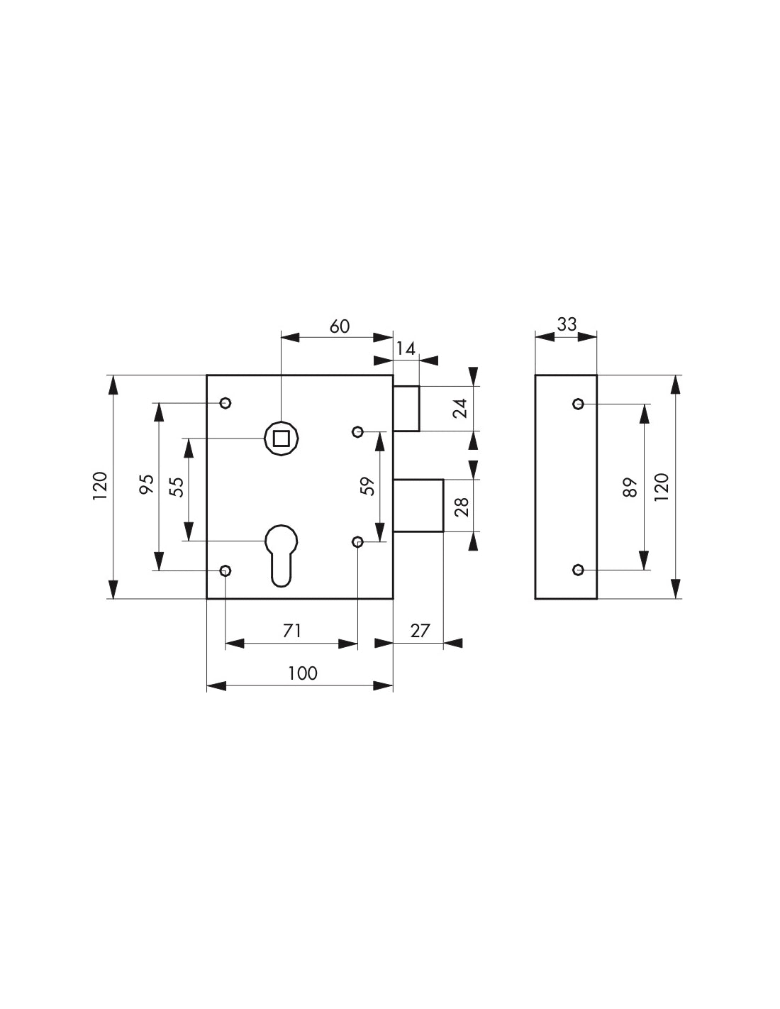 Serratura da applicare Alsace per cilindro europeo, destra, quadro 8mm, asse 60mm, 110x70mm - THIRARD