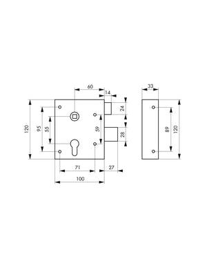 Serratura da applicare Alsace per cilindro europeo, destra, quadro 8mm, asse 60mm, 110x70mm - THIRARD