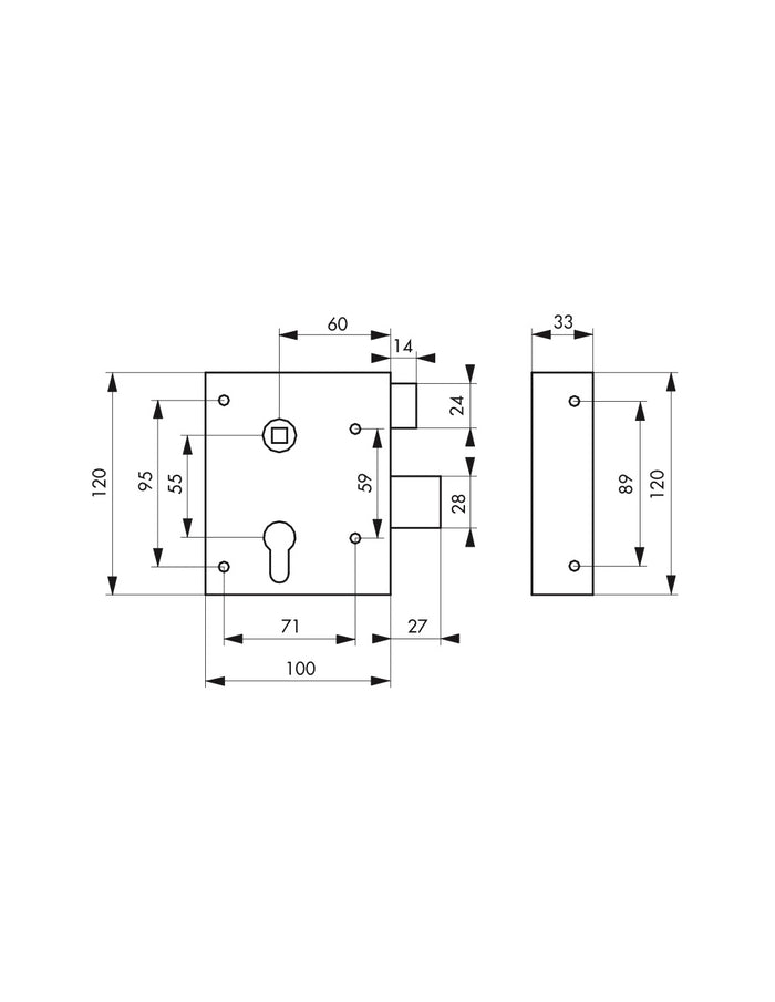 Serratura da applicare Alsace per cilindro europeo, destra, quadro 8mm, asse 60mm, 110x70mm - THIRARD