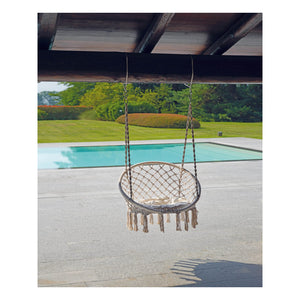Altalena in corda e cuscino MOIA in color naturale con seduta con frange