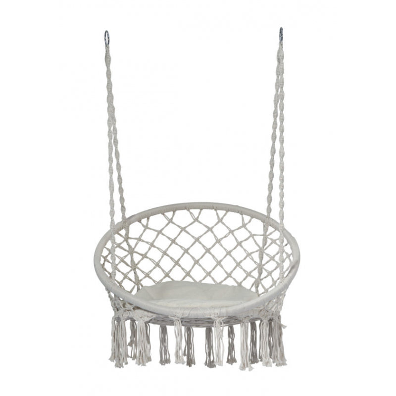 Altalena in corda e cuscino MOIA in color naturale con seduta con frange