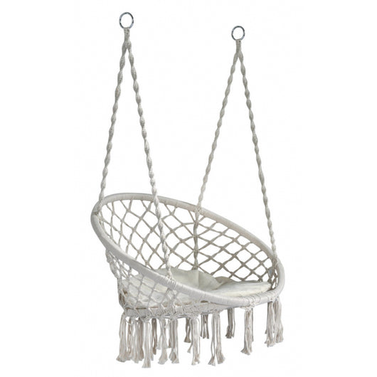 Altalena in corda e cuscino MOIA in color naturale con seduta con frange