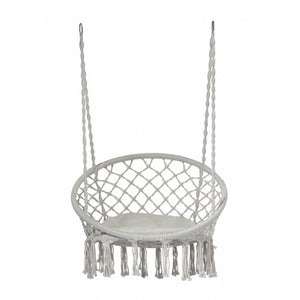 Altalena in corda e cuscino MOIA in color naturale con seduta con frange