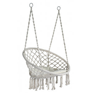 Altalena in corda e cuscino MOIA in color naturale con seduta con frange