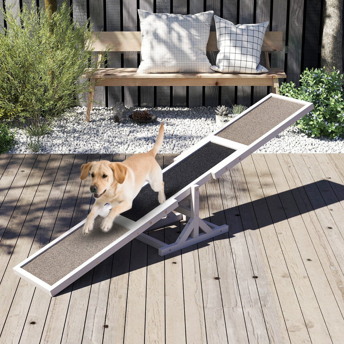 Set di esercizi e giochi per cani giocattolo da esterno per allenamento dell'equilibrio-Altalena per agility cane per animali Bianco