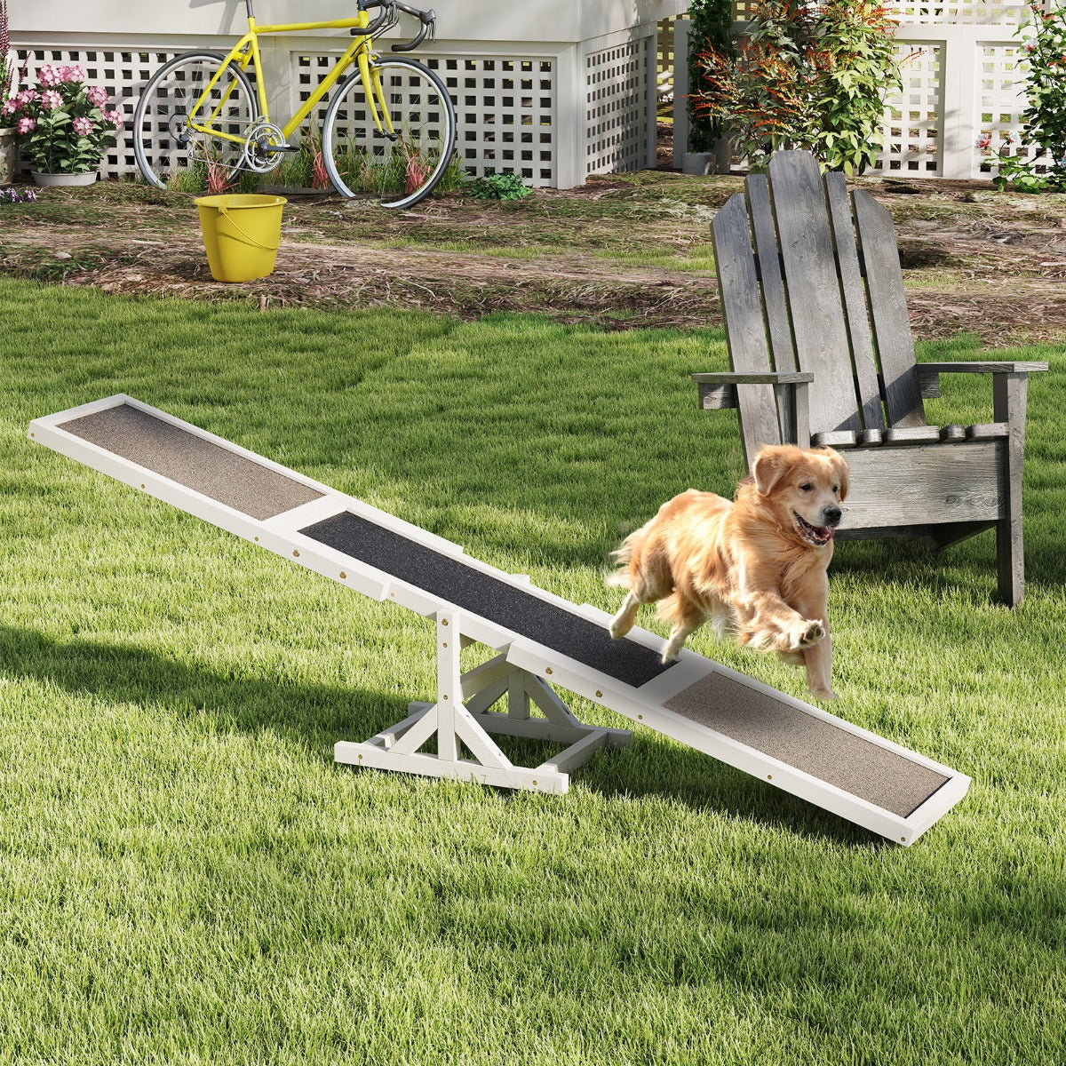 Set di esercizi e giochi per cani giocattolo da esterno per allenamento dell'equilibrio-Altalena per agility cane per animali Bianco