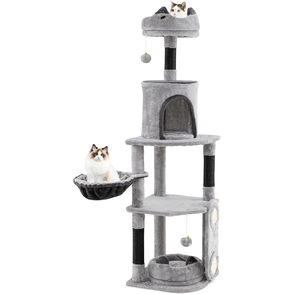 Alto albero per gatti con grande torre multi-iivello e tiragraffi in sisal, Moderno albero attivit¨¤ con condominio giocattoli-Alberi Tiragraffi