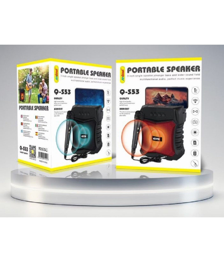 Altoparlante Bluetooth Portatile Karaoke Con Microfono Cablato Radio 5watt Q-s53         