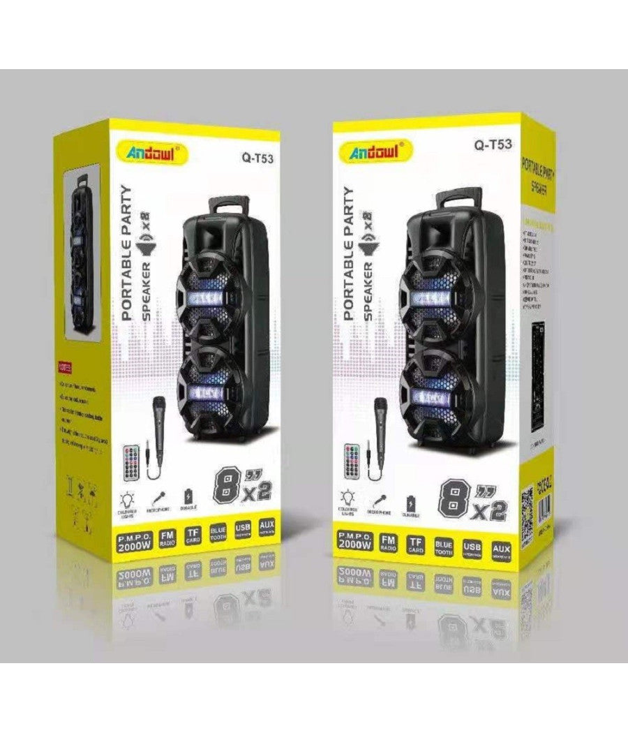 Altoparlante Bt5.0 Portatile Sistema Karaoke Microfono Cablato Party 2000w Q-t53         