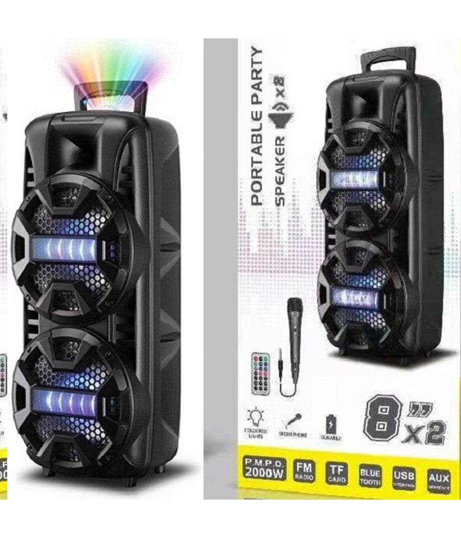 Altoparlante Bt5.0 Portatile Sistema Karaoke Microfono Cablato Party 2000w Q-t53         