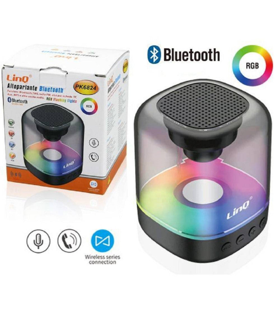 Altoparlante Portatile Bluetooth Cassa Wireless Rgb Led Radio Fm Aux Mp3 Pk6824         