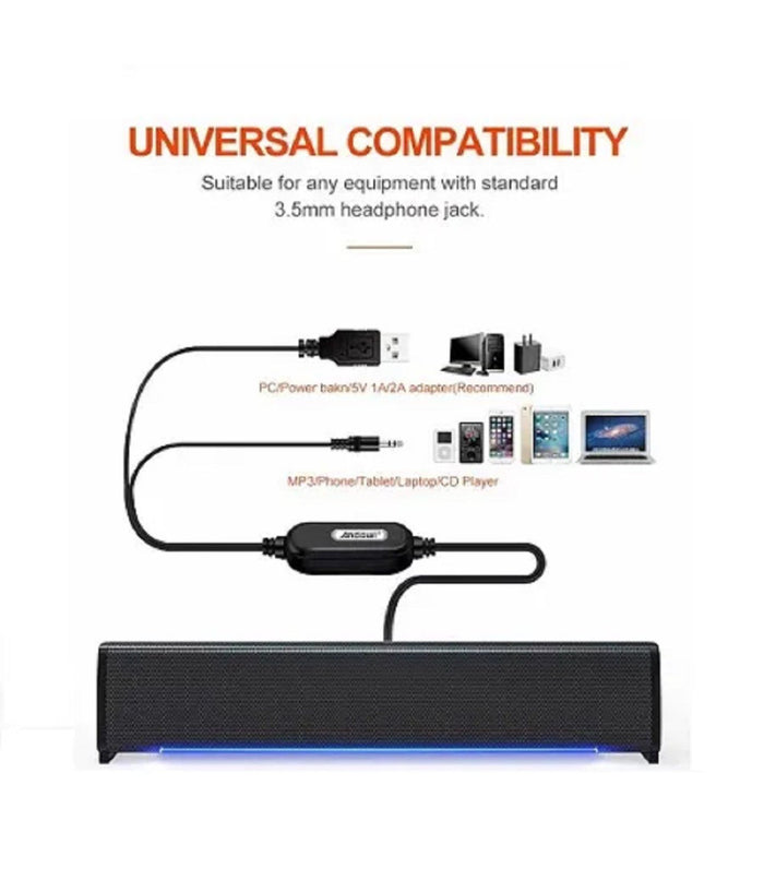 Altoparlanti Q-t125 Speaker Soundbar Per Pc Potenziamento Bassi E Led Alla Base         