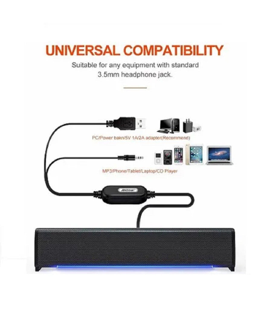 Altoparlanti Q-t125 Speaker Soundbar Per Pc Potenziamento Bassi E Led Alla Base         