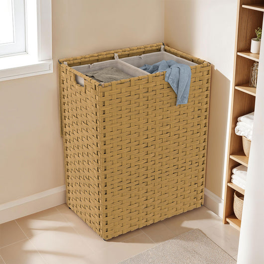 IDMarket - ALVIN cesto para la ropa efecto ratán, 2 cubos, tejido crudo