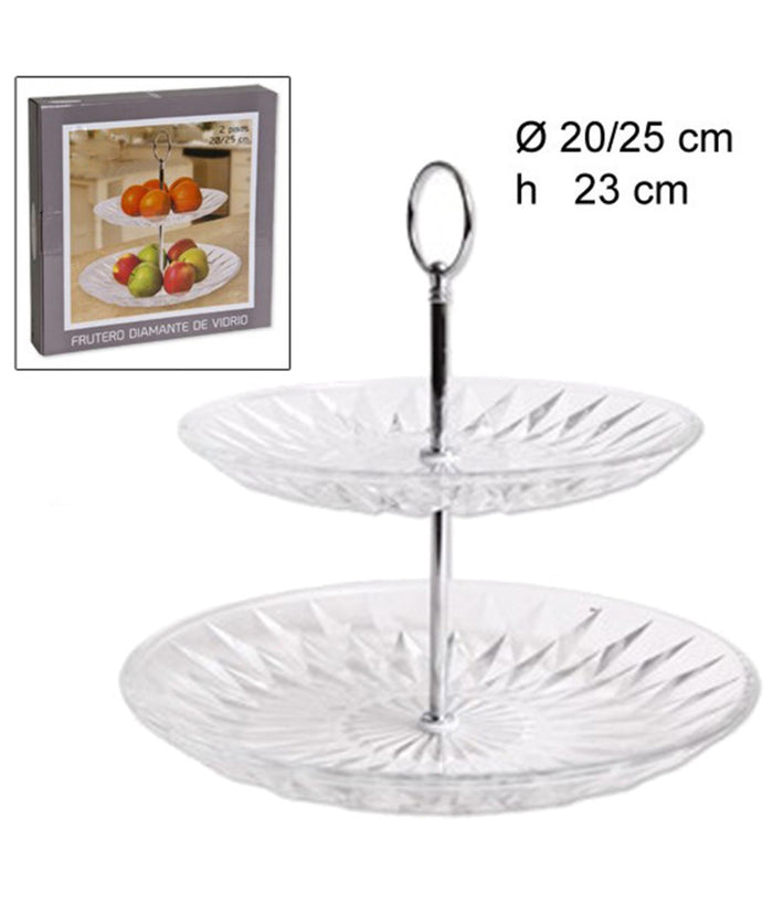 Alzata Centro Tavola 2 Ripiani Livelli In Vetro Diamante Alzatina Vassoio Torte         