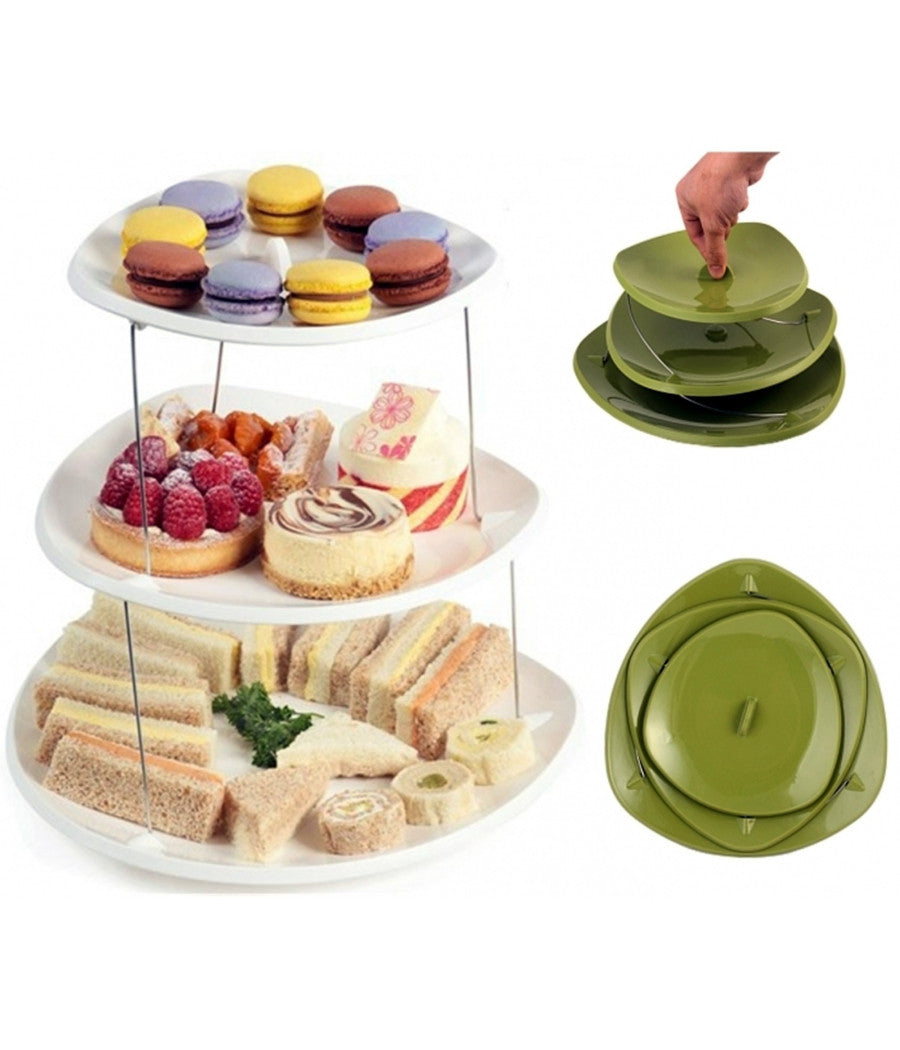 Alzata Twist Fold Centrotavola Pieghevole Richiudile Salvaspazio 3 Ripiani Dolci         