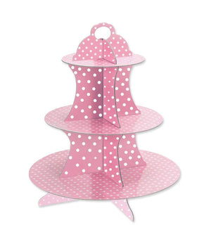 Alzatina Stand Rosa A Pois In Cartone Carta 3 Piani Supporto Per Dolci Muffin         