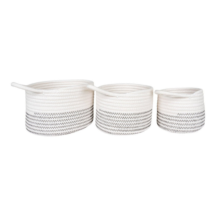 Set di 3 Cesti Portaoggetti Algar, Bianco, Cotone, 20x20x14 cm, Seven Design