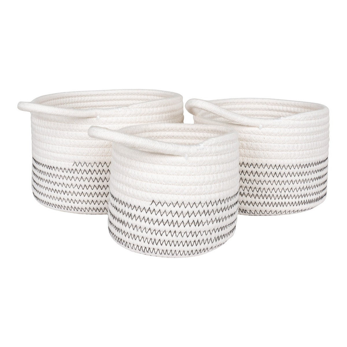 Set di 3 Cesti Portaoggetti Algar, Bianco, Cotone, 20x20x14 cm, Seven Design