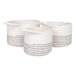 Set di 3 Cesti Portaoggetti Algar, Bianco, Cotone, 20x20x14 cm, Seven Design