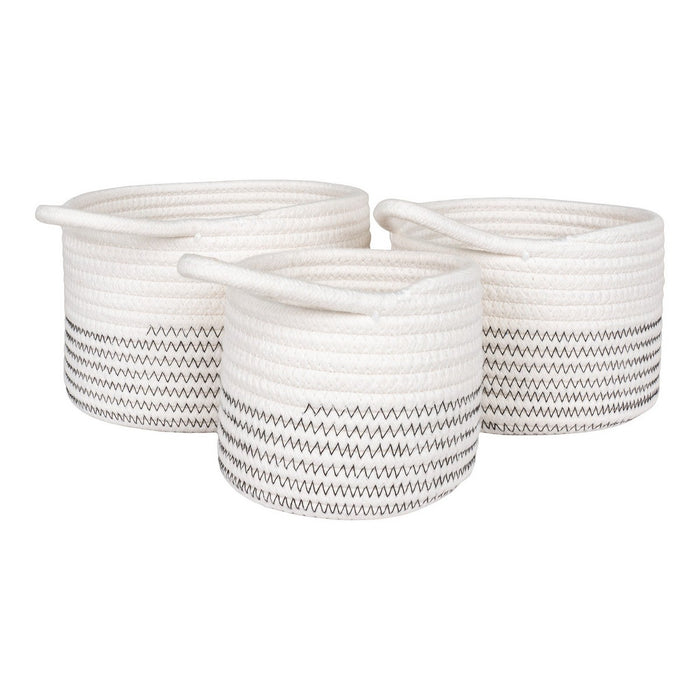 Set di 3 Cesti Portaoggetti Algar, Bianco, Cotone, 20x20x14 cm, Seven Design