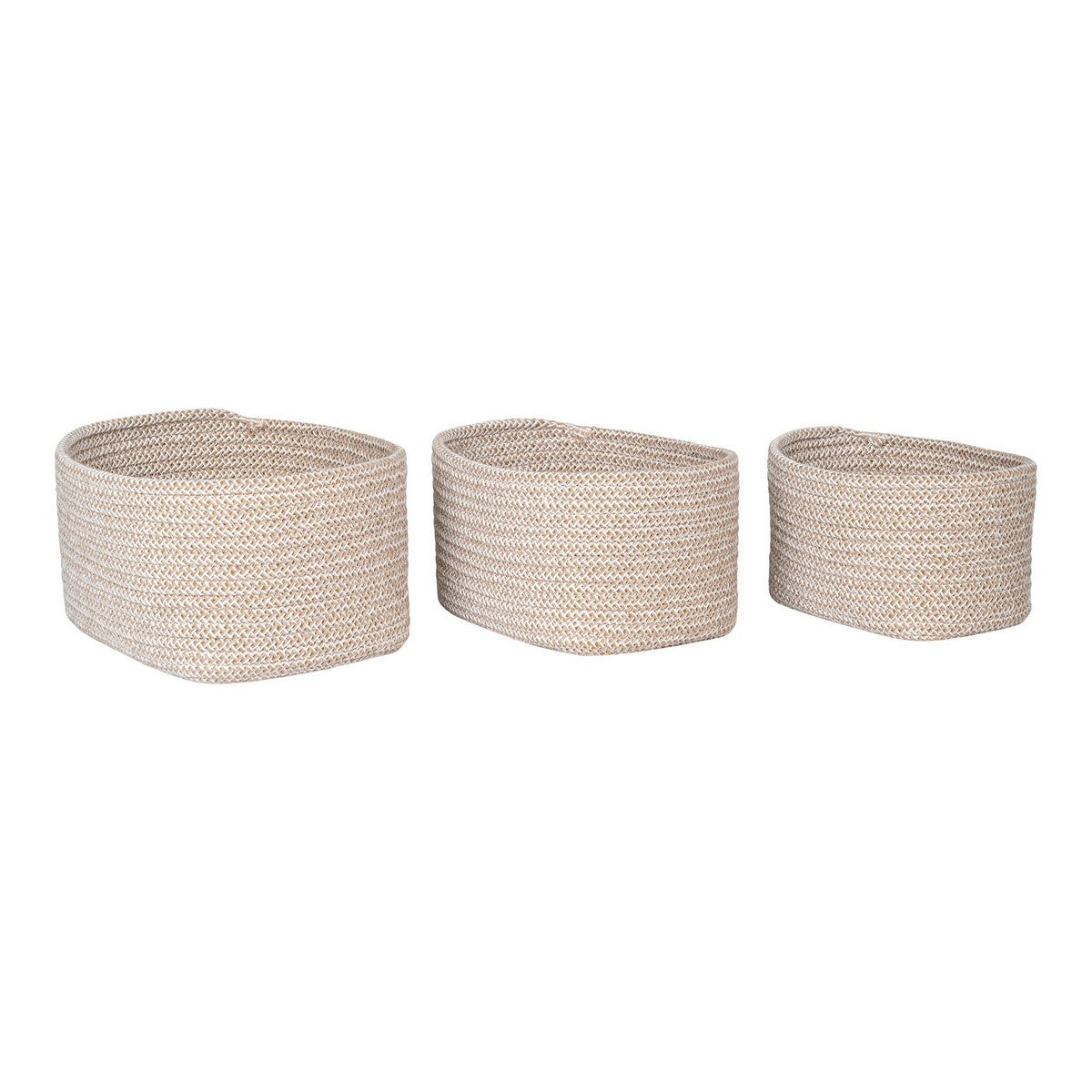 Set di 3 Cesti Portaoggetti Cadima, Beige, Cotone, 23x18x13 cm, Seven Design