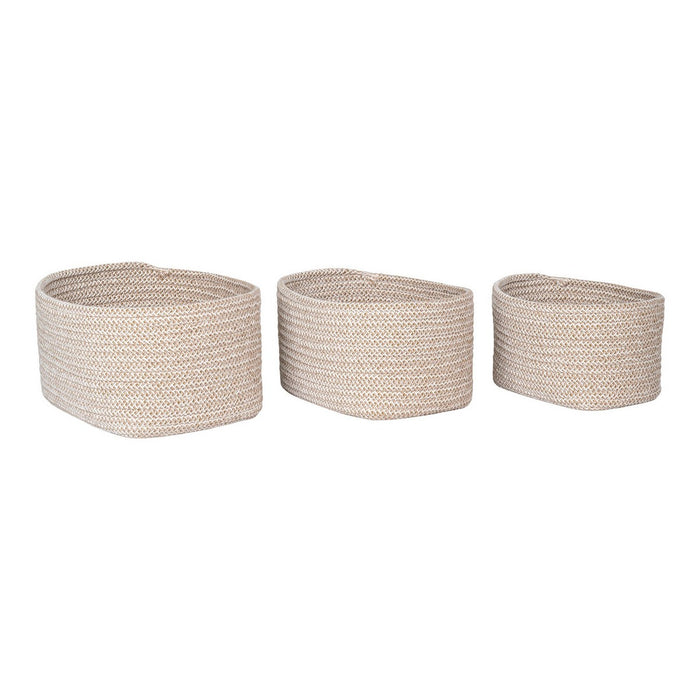 Set di 3 Cesti Portaoggetti Cadima, Beige, Cotone, 23x18x13 cm, Seven Design