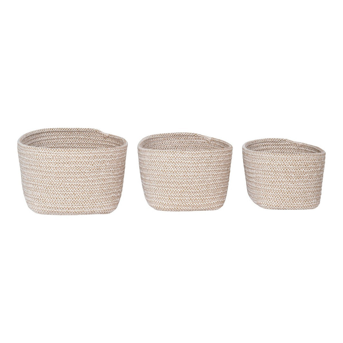 Set di 3 Cesti Portaoggetti Cadima, Beige, Cotone, 23x18x13 cm, Seven Design