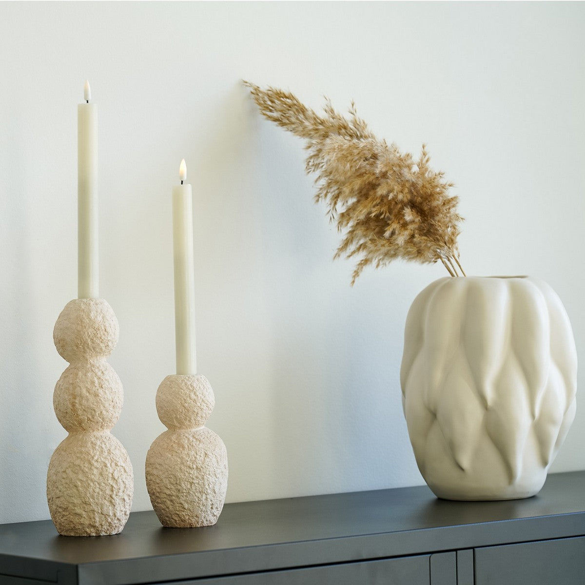 Set di 2 Vasi Decorativi Candle, Beige, Ceramica, 10,5x10,5x26 cm, Seven Design