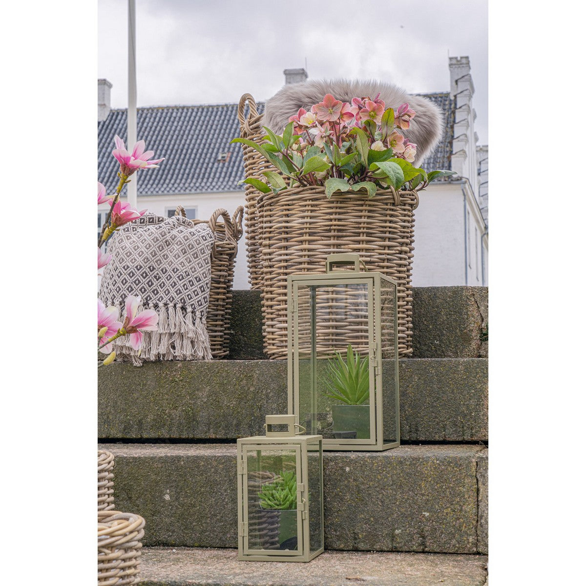 Lanterna Corfu, Argento, Vetro, 19,5x19,5x40 cm, Seven Design