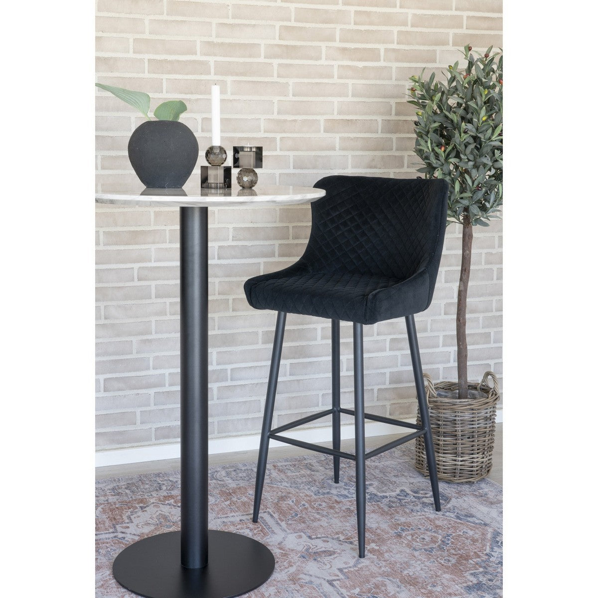 Sgabello Alto Dallas, Nero, Velluto, 56x48x105 cm, EPIKASA