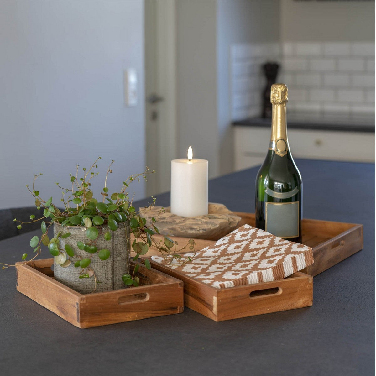 Vassoio Faro, Marrone, Legno, 39x29x5 cm, Seven Design