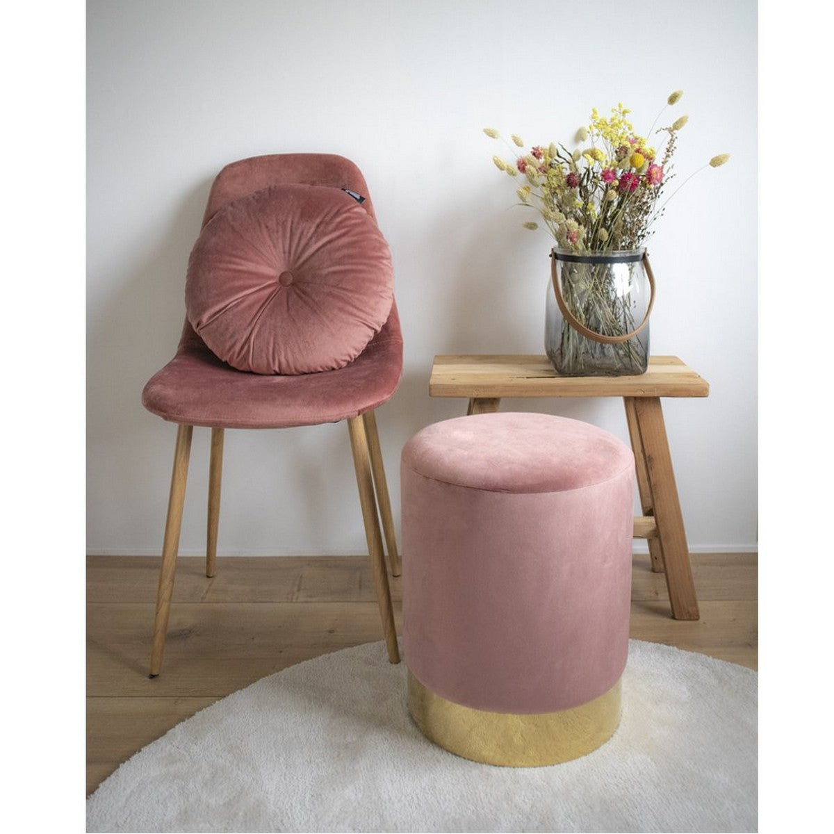 Pouf Gamby, Rosa, Velluto, 34x34x43 cm, Seven Design