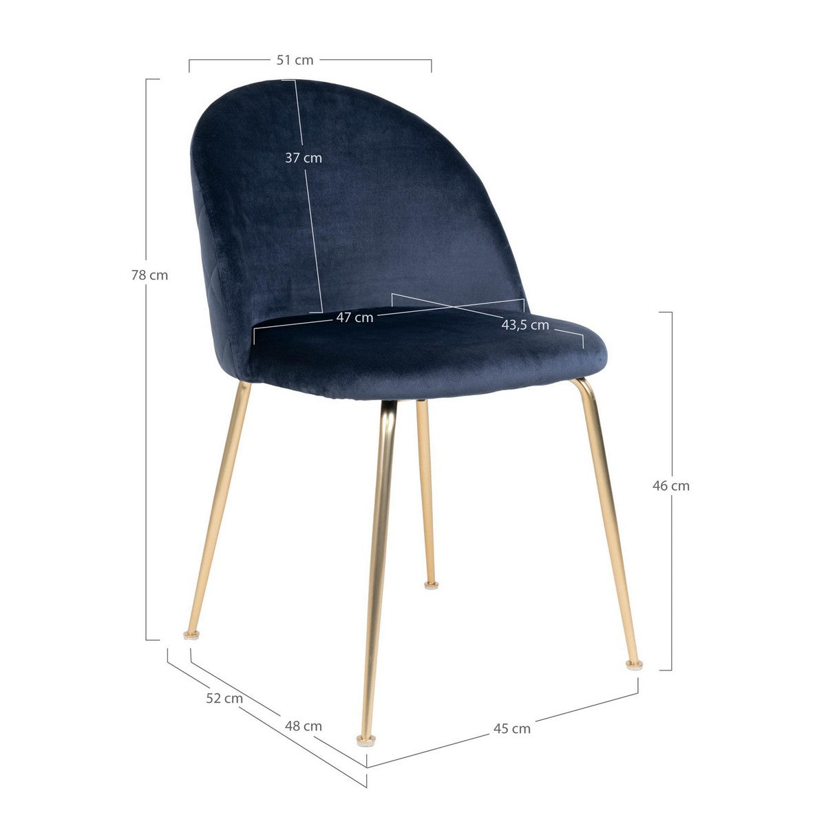 Set di 2 Sedie Geneve, Blu, Velluto, 52x51x78 cm, Seven Design