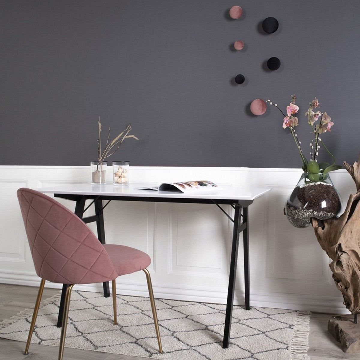 Set di 2 Sedie Geneve, Rosa, Velluto, 52x51x78 cm, Seven Design