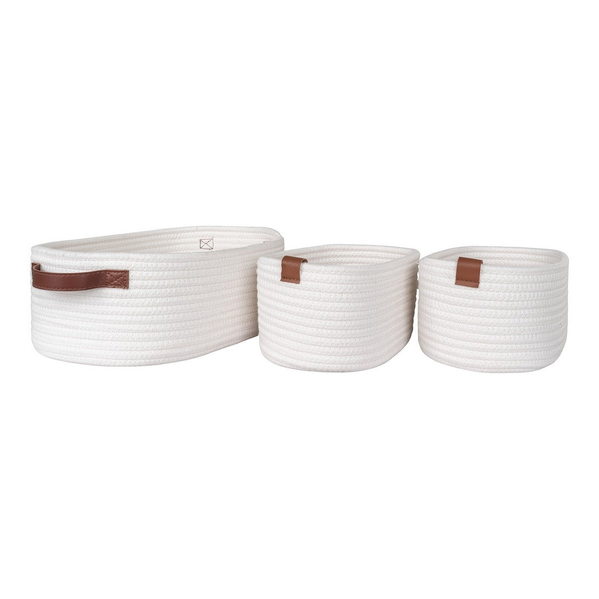 Set di 3 Cesti Portaoggetti Jarana, Bianco, Cotone, 25x35x13 cm, Seven Design