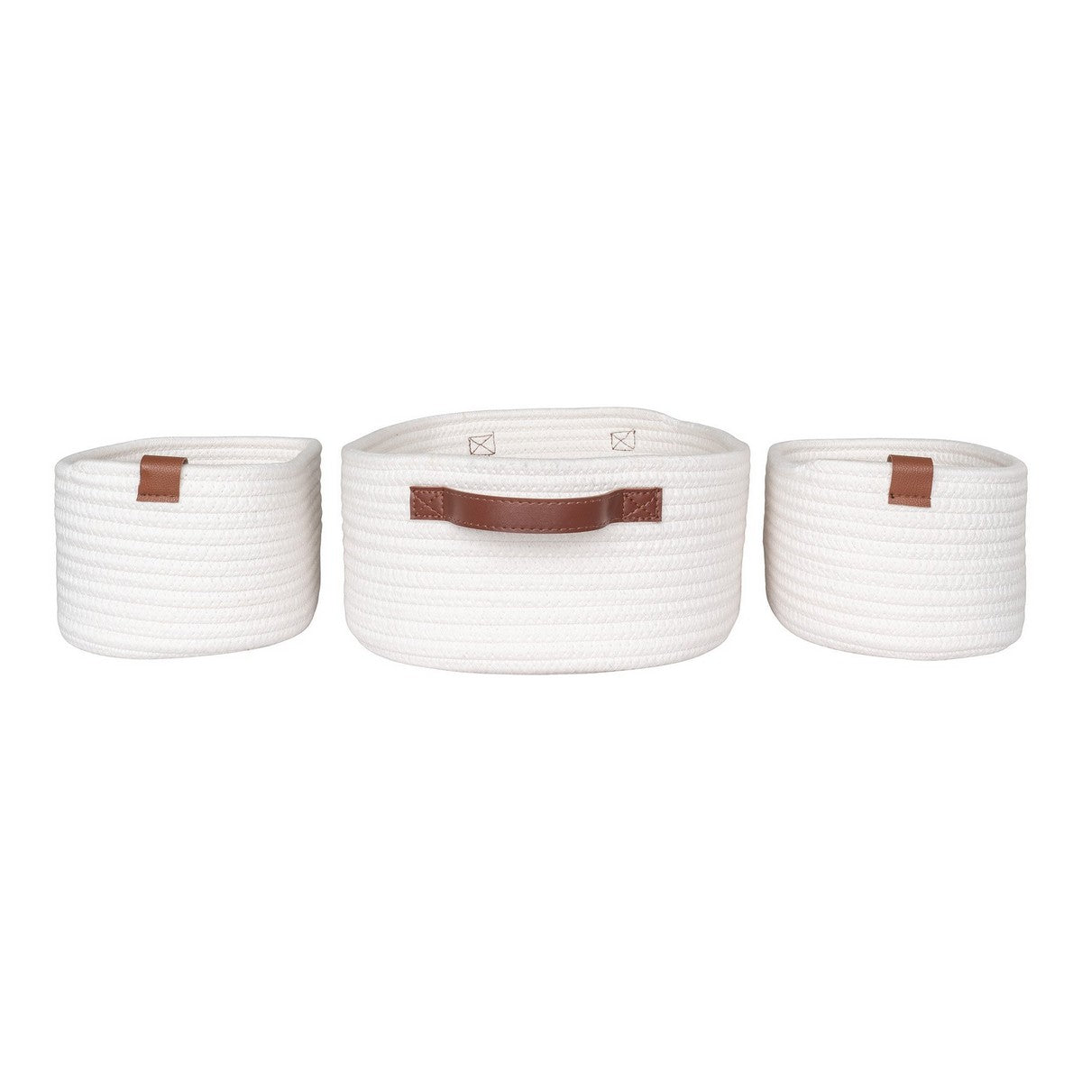 Set di 3 Cesti Portaoggetti Jarana, Bianco, Cotone, 25x35x13 cm, Seven Design
