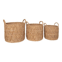 Set di 3 Cesti Portaoggetti Krabi, Marrone,  	Erba Marina, 36x36x30 cm, Seven Design