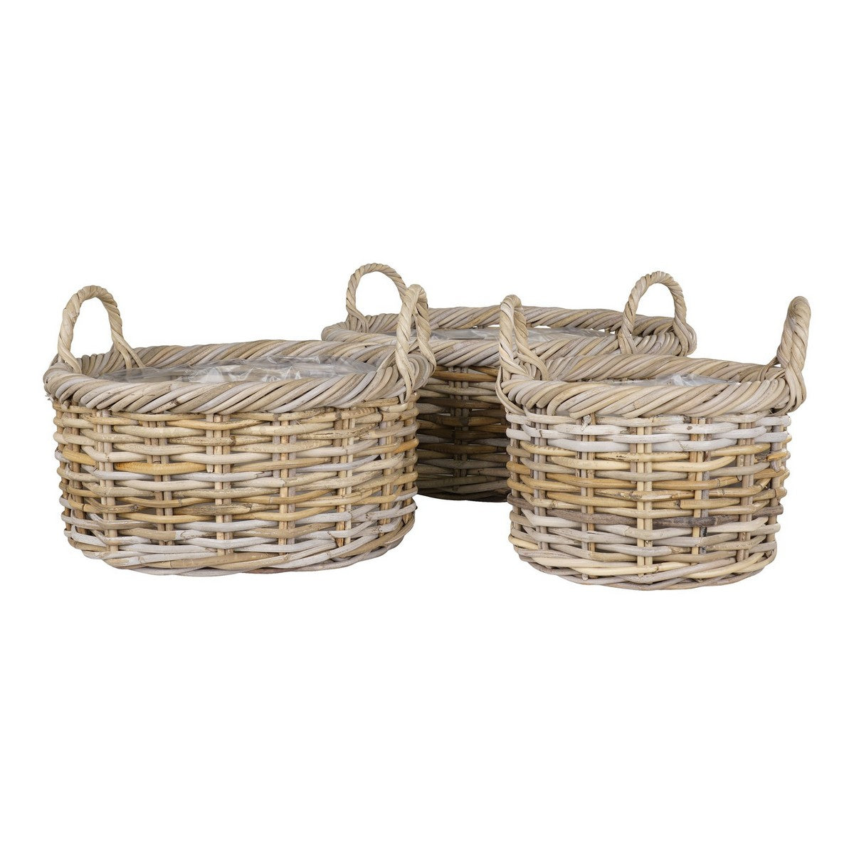 Set di 3 Cesti Portaoggetti Kuta, Marrone, Rattan, 50x50x28 cm, Seven Design